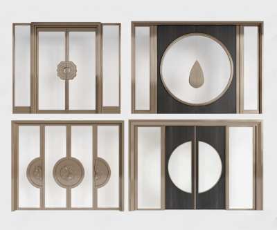 新中式金属玻璃门3D模型下载